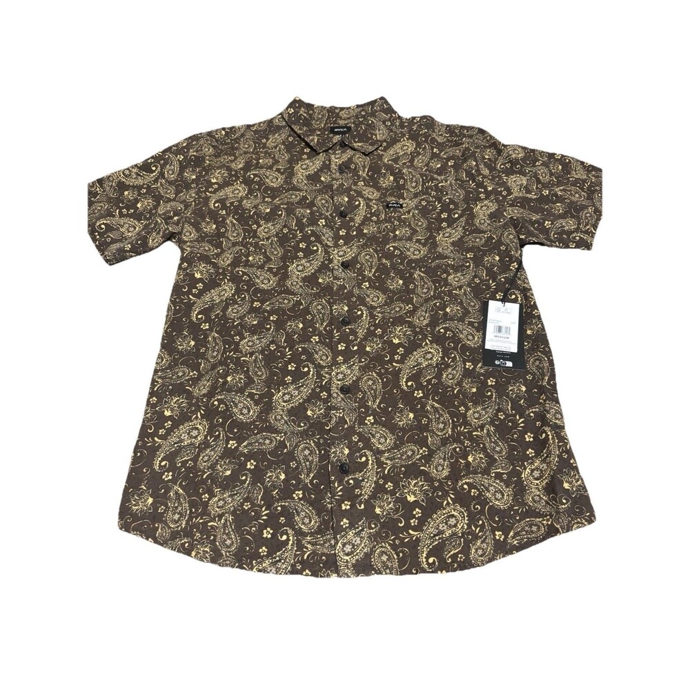 RVCA Men's M Rvgazi Regular Fit Paisley Button Up Shirt Brown